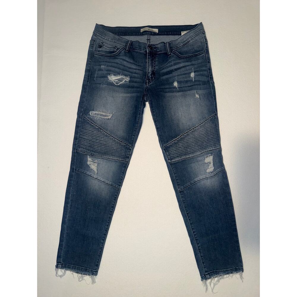 Kancan women’s distressed moto ankle raw hem blue jeans - Picture 11 of 15